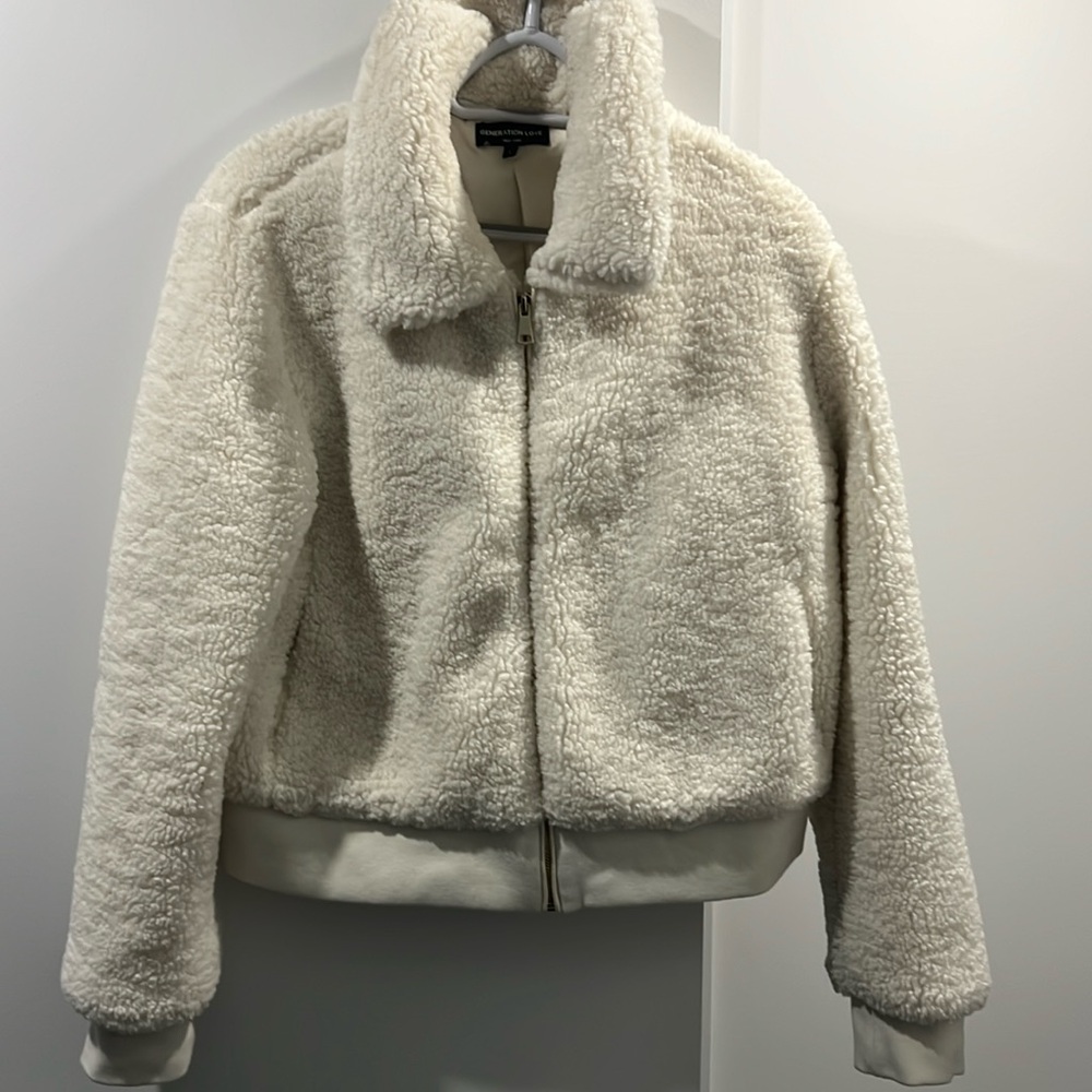 GENERATION LOVE JACKET- cream faux sherpa bomber